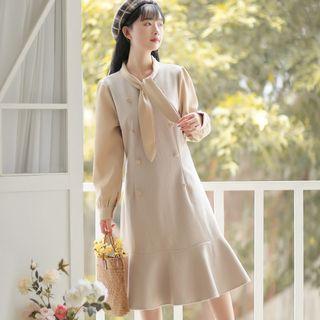 Long-sleeve Two Tone Double Breasted Dress