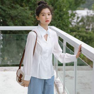 V Neck Plain Long-sleeve Blouse