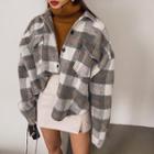 Checked Wool Blend Oversized Jacket