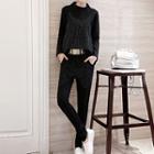 Set: Rhinestone Long-sleeve Top + Pants