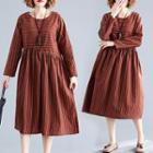 Striped Round-neck Long-sleeve Medium Maxi Dress
