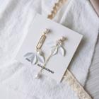 Faux Pearl & Leaf Asymmetrical Dangle Earring