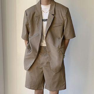 Elbow-sleeve Plaid Blazer / Shorts