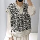 Geometric Print Sweater Vest Black & White - One Size