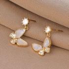 Rhinestone Butterfly Drop Earring 1 Pair - Qr1 - Gold & White - One Size