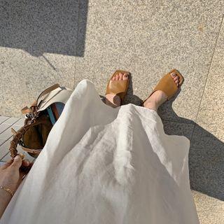 Open-toe Genuine Leather Slide Sandals