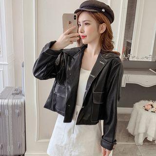 Faux Leather Plain Jacket