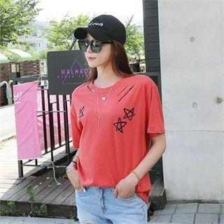 Star-pattern Distressed-detail T-shirt