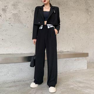 Set: Cropped Blazer + Wide-leg Dress Pants