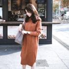 Slit-hem Cable-knit Sweater Dress