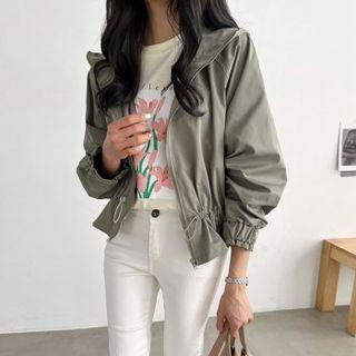 Raglan Hooded Drawstring Safari Jacket