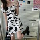 Cow Print Off-shoulder Mini A-line Dress