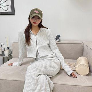Cropped Velvet Zip-up Hoodie