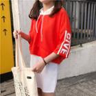 Mock Two Piece Lettering Color Panel 3/4 Sleeve Hoodie Dress