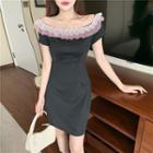 Short-sleeve Frill Trim Sheath Dress