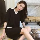 Short-sleeve Mini Shift Dress Black - One Size