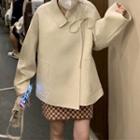 Long-sleeve Plain Woolen Coat / Plaid Spaghetti Strap Dress