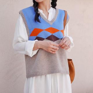 Wool Blend Argyle Knit Vest