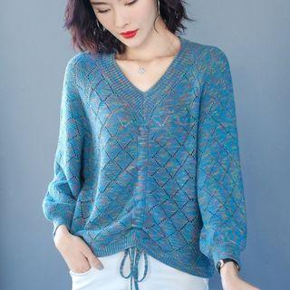 Melange Drawstring Pointelle Knit Top