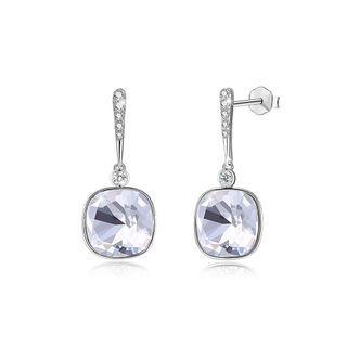 925 Sterling Silver Elegant Fashion Simple Sparkling White Austrian Element Crystal Earrings  - One Size