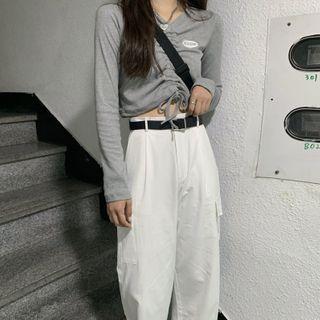 Long-sleeve Drawstring T-shirt / Straight-cut Pants