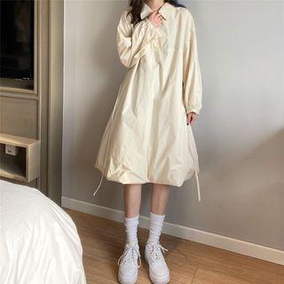 Balloon-sleeve Midi Shirtdress Almond - One Size