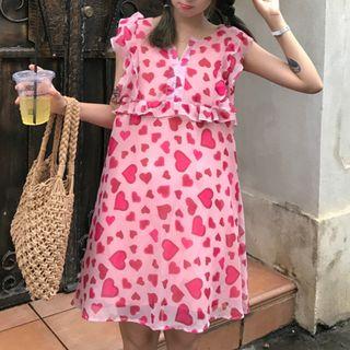Heart Ruffle Trim Sleeveless Chiffon Dress