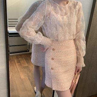 Long-sleeve Lace Top / Camisole / Mini Skirt