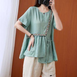 Short-sleeve Layered Linen Top