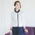 Contrast-trim Texture Cardigan Ivory - One Size