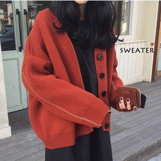 V-neck Cardigan Tangerine Red - One Size