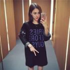 Lettering Sequined Cut Out Detailed Pullover Dress