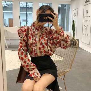 Bell-sleeve Floral Shirt Floral - One Size