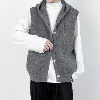 Button-up Hooded Knit Vest