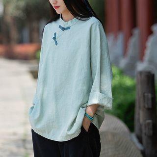 Long-sleeve Frog Buttoned Linen Top