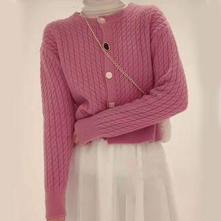 Long-sleeve Buttoned Cable Knit Top