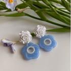 Flower Dangle Earring 1 Pair - Silver Needle - Blue & White - One Size