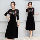 Embroidery Panel Midi Dress