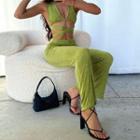 Set: Strappy Cropped Halter Top + Boot-cut Pants