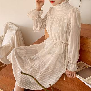 Frill-neck Tiered Dress With Cord