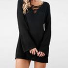 Lace Up Front Sweater Dress