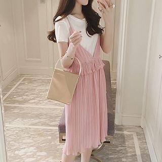 Strappy V-neck Pleated Dress