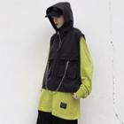 Chain Accent Cargo Hooded Vest Black - One Size