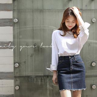 Long-sleeve Stripe-cuff T-shirt