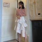 Lace Sleeveless Shirt / Ruffle Midi Skirt