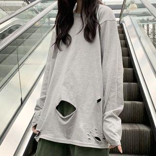 Plain Ripped Loose-fit T-shirt