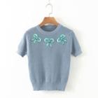 Short-sleeve Sequined Knit Top Blue - One Size