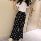 Short-sleeve Twist-front Cropped T-shirt / Dotted Wide-leg Pants / Set