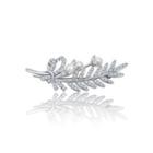 Simple Temperament Leaf Imitation Pearl Brooch With Cubic Zirconia Silver - One Size