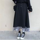 Print Layered Midi Skirt Black - One Size